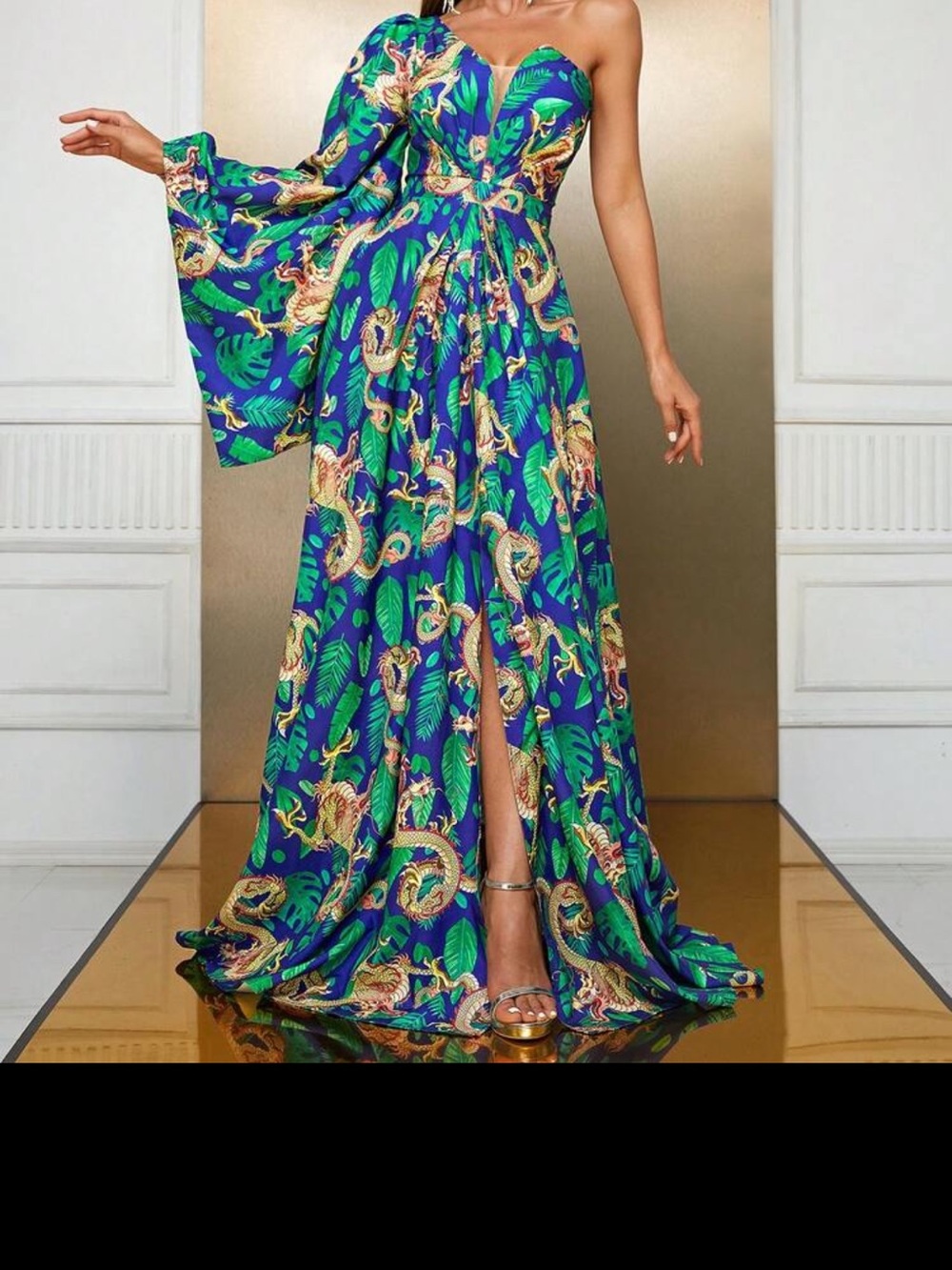 Blue Dragon Print Maxi Dress
